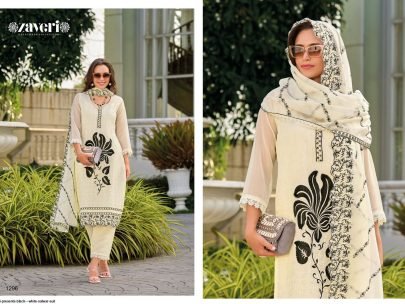 Zaveri Presents Designer  Black White Kurti Pant Set With Dupatta