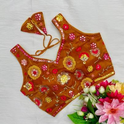 Zimmy Choo Orange All Over Floral Embroidered Sleeveless Blouse