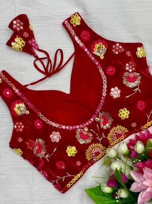 Zimmy Choo Red All Over Floral Embroidered Sleeveless Blouse